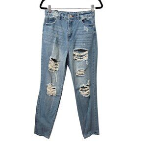 Distressed Blue High-Waisted Mom Jeans By Elite Jeans Size 7/28